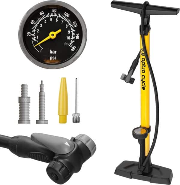 Tyre Pump With Pressure Gauge Optio Presta Valve Pump 160 PSI / 11 Bar