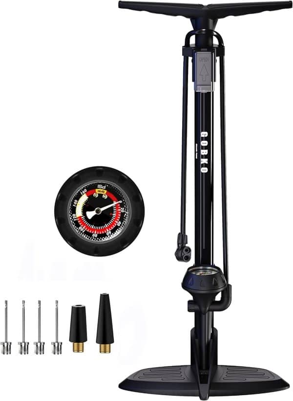 GOBKO Floor Bicycle Pump with Gauge Both Presta and Schrader