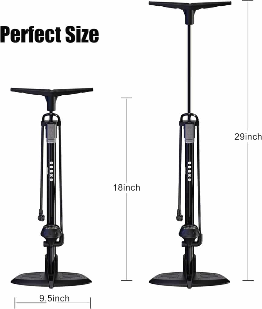 GOBKO Floor Bicycle Pump with Gauge Both Presta and Schrader A Cycles